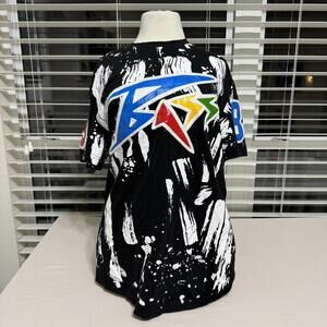 Bass Graphic Black and White Paint Splatter T-Shirt Size Large